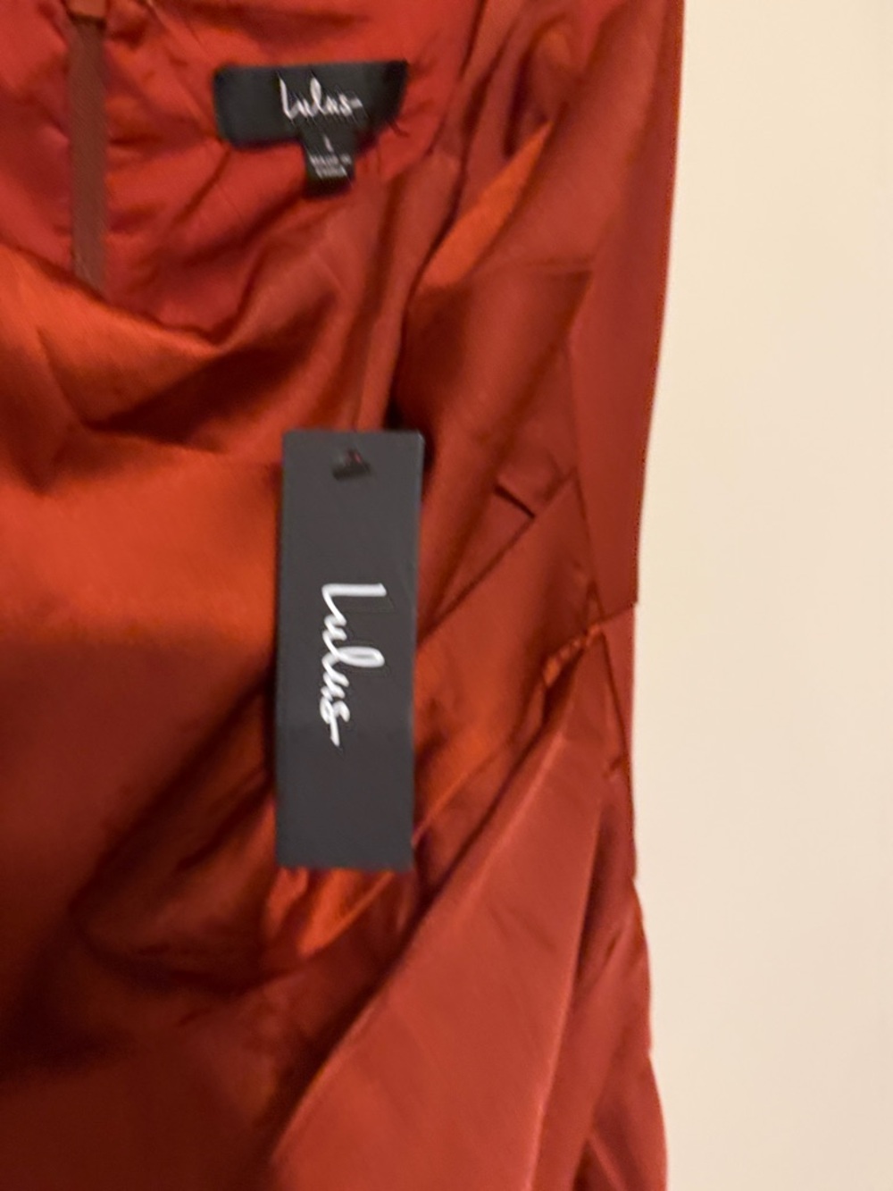 Lulu's Copper Satin Square-Neck Maxi Dress size large NWT - Picture 3 of 12